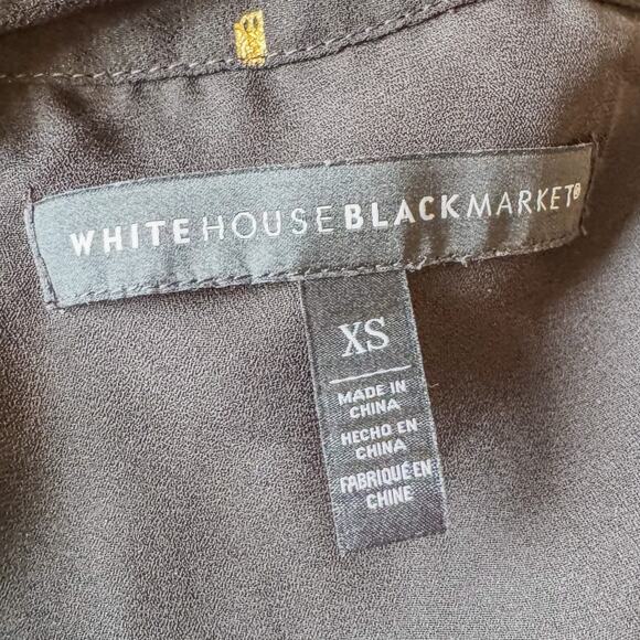 White House Black Market, Smocked Blouson Black/Gold Long Sleeve Mini Dress, XS - Picture 5 of 8